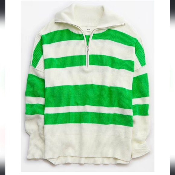 Aerie Beyond Quarter Zip Pullover Rugby Cotton Sweater - Picture 2 of 3